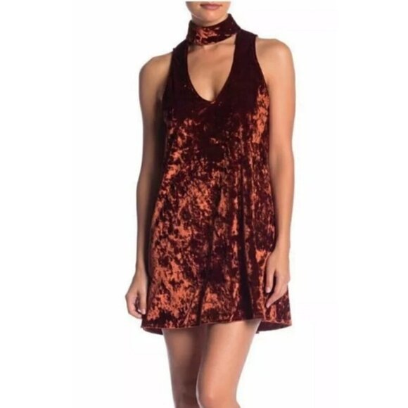 Show Me Your Mumu Friday Rust Velvet Choker Dress - Picture 1 of 5